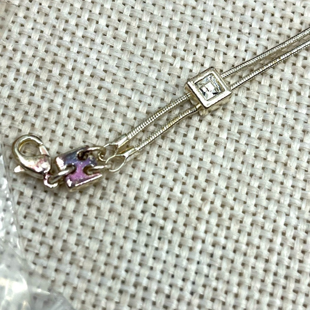 ✨ Vintage Silver-Tone Double-Strand Bracelet with CZ and Faux Pearls - Picture 2 of 12